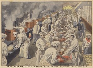 View of the kitchens for the banquet of the mayors of France