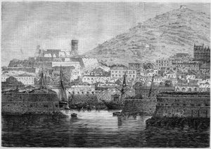 View of the port and town of Gaeta, Italy by French School
