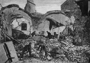 View of the ruins of the Chiese del Purgatorio, destroyed during the 1881 earthquake on the island of Ischia (Italy) by French School