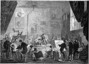 View of the studio of the painter Gustave Courbet, rue Notre Dame des Champs in Paris by French School