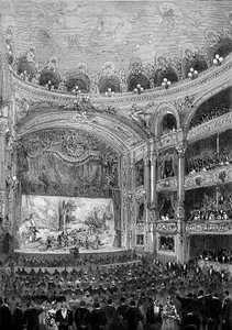 View of the theatre hall Bellecour, in Lyon, built by Jules Chatron in 1879. Engraving in Le Monde Illustré n°1176 of October 11