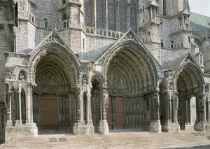 View of the three portals of the north transept by French School