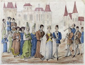 Village wedding under Charles V - Engraving 19th century by French School