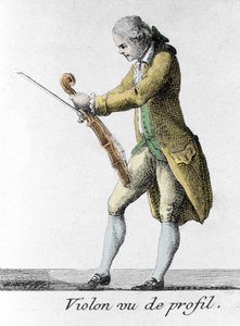 Violin seen from profile. Engraving from the end of the 18th century by French School