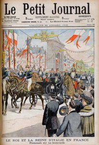 Visit of the King and Queen of Italy to France. The King and Queen of Italy in France. Promenade on the boulevards with Le President of the French Republic Emile Loubet - Illustration for Le Petit Journal, 25 October 1903 - Victor Emmanuel III by French School