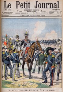 Vittorio Emanuele III di Savoia - King Victor Emmanuel III of Italy and his general staff. The King of Italy and his Staff. Illustration for Le Petit Journal by French School