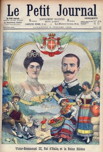 Vittorio Emanuele III di Savoia and Elena di Savoia - King Victor Emmanuel III and Queen Elena of Italy. Victor Emmanuel III, King of Italy, and Queen Helene. Illustration for Le Petit Journal, 5 July 1903 by French School