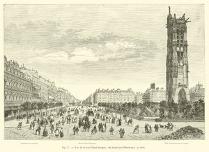 View of the Saint-Jacques Tower, from Boulevard Sebastopol, in 1866 by French School