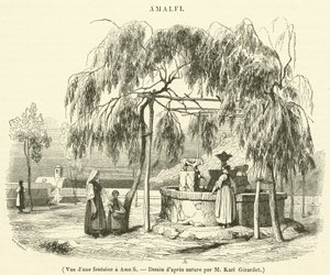 View of a Fountain in Amalfi by French School