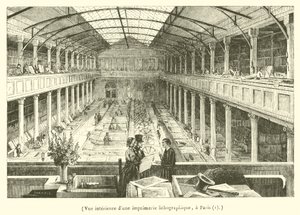 Interior View of a Lithographic Printing House in Paris (engraving) by French School