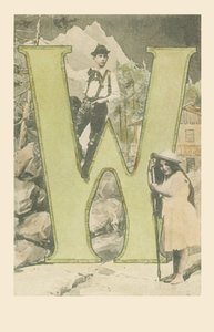 A boy in Tyrolean costume, a girl holding a mountain stick