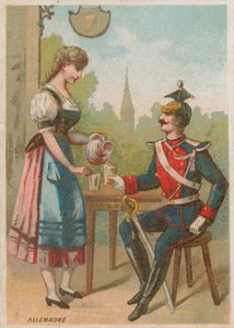 Waitress Pouring a Drink for a Soldier, Germany by French School