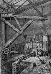 War of 1870: the melting of the canon Petity Moniteur, financed by the readers of the newspaper, in the workshops of Messrs. Broquin and Laine in Paris by French School