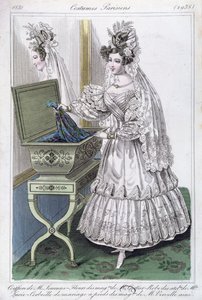 Wedding dress, fashion plate from Costumes Parisiens by French School