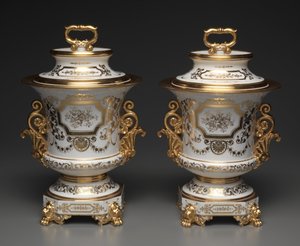 White and Gold Covered Ice Cream Pail by French School