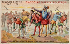 William of Orange destroying dikes to allow the flooding of Holland by French School