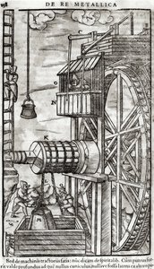 Winch for getting water from a mine, illustration from De Re Metallica by Georg Bauer known as Agricola, 1561