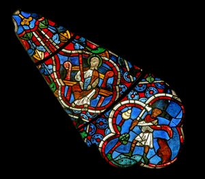 Window depicting an Apostle and the Labours of the Months: December