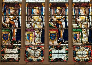 Window Depicting Louis de Bourbon, Jeanne de Laval, Jean II de Bourbon and Isabelle de Beauvau