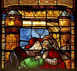 Window depicting Saint Anne and Joachim at the Golden Gate by French School