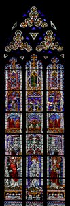 Window depicting Saint Martin, Virgin and Child, Saint Gregory by French School