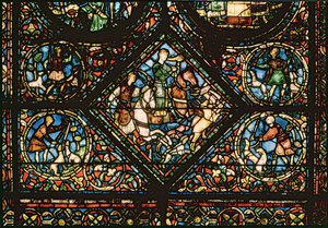 Window depicting St. Eustace Chasing a Deer by French School