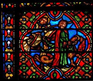 Window n3 depicting scenes from the life of St George; the dragon is tamed by French School