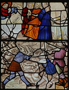 Window s2 depicting Moses at the slaughter of the Amalekites