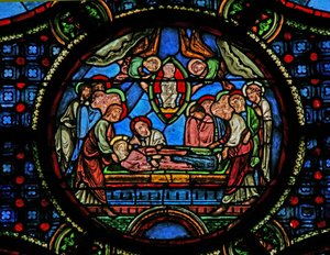 Window w0 depicting the Death of the Virgin Mary by French School