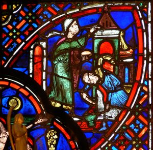 Window depicting the Passover Tau sign by French School