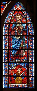 Window depicting St Gervais - below a king kills himself by French School