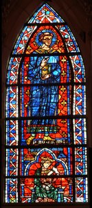 Window depicting St Protais - below a king kills himself by French School