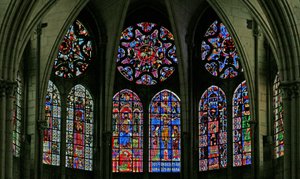 Window w100 depicting a view of the clerestory windows at the east end of the choir of the cathedral