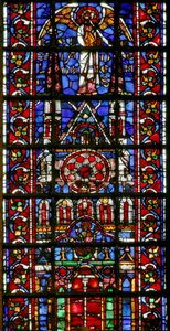 Window w101 depicting the cathedral of Laon by French School