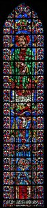 Window w102 depicting St Andrew and the cathedral of Soissons by French School
