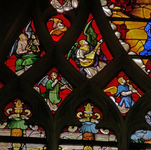 Window depicting musician angels by French School
