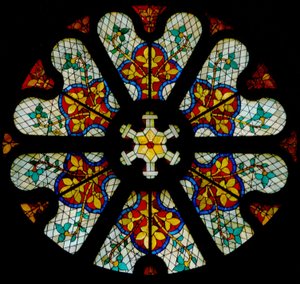 Window w107, North Rose Window with Patterned Modern Glass by French School