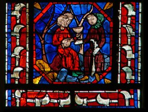 Window depicting donors - vignerons at work