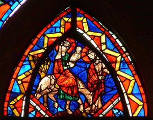 Window depicting the Flight into Egypt by French School