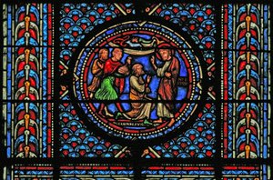 Window w10 depicting St Peter converts the Centurion by French School