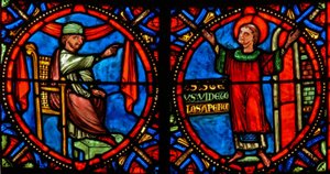 Window depicting the High Priest trying to dissuade St Stephen from preaching by French School