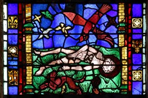 Corpse of St Vincent Being Abandoned and Protected from the Animals by a Raven (Window W10)