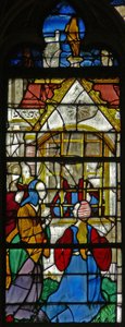 Window depicting a scene from the life of St Thomas: St Thomas in prison is visited by Princess Migdomie; Venetian glass