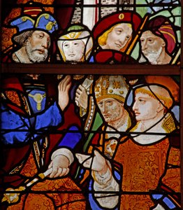 Window depicting a scene from the life of St Vincent: the saint before the Emperor Dacien