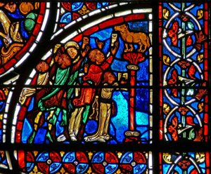 Window depicting the Israelites worshipping the Golden Calf by French School