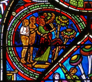 Good Samaritan Window: God Points Out the Forbidden Fruit to Adam and Eve