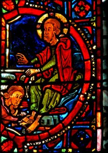 Window w17 depicting a scene from the life of St Mary Magdalene - the saint washing Christ