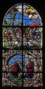 Window depicting the Conversion of St Paul: Quo Vadis: St Peter meets Christ outside Rome