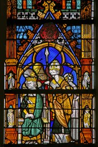 Window depicting St Thomas Becket and Henry II disagree by French School
