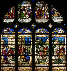 Window w19 depicting scenes from the life of St Fiacre by French School